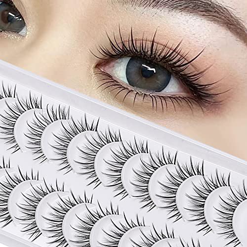 Manga Lashes Natural Look Japanese Anime Lashes Korean Asian Wispy Spiky Lashes with Clear Band Short Fake Eyelash 10 Pairs Pack by C-Clear Band Y6|8-13MM