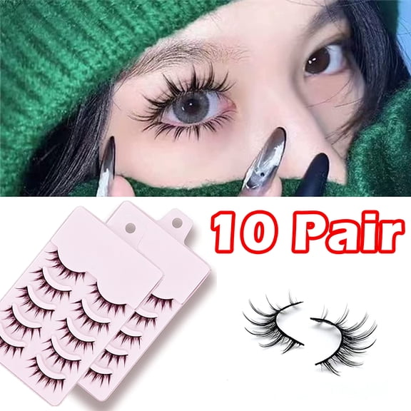 Manga Lashes, Natural Looking False Eyelashes That Look Like Individual Clusters Wispy Mink Eye Lashes 10 Pairs Asian Fake Eyelashes Pack