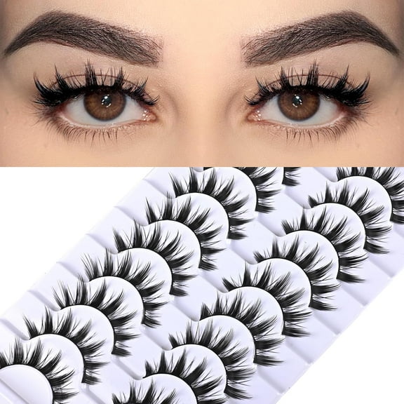 Manga Lashes Spiky Anime Eyelashes 10 Pairs Cosplay False Wispy Lash Strips Doll Eye Spike Wet Fake Eyelash 16mm Manhwa Cluster Lashes Natural Thick Korean Japanese Style Individual Lash