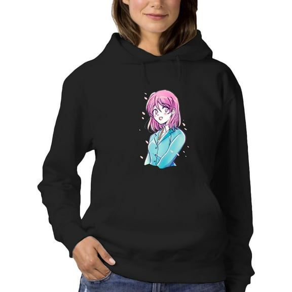 Manga Schoolgirl Grinning Hoodie Women -Image by Shutterstock, Female Small