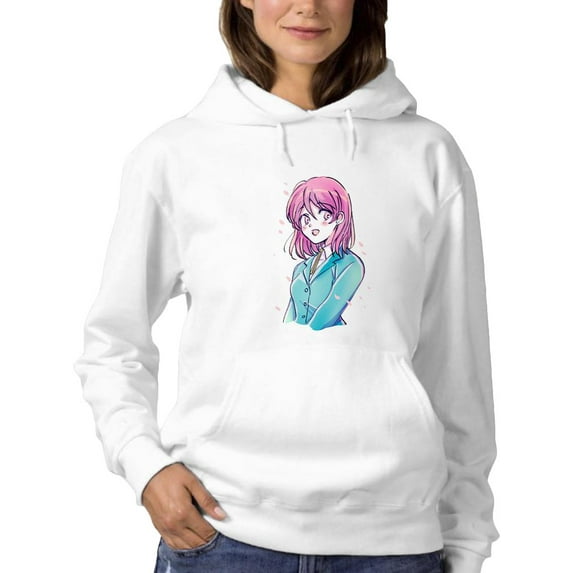 Manga Schoolgirl Grinning Hoodie Women -Image by Shutterstock, Female x-Large