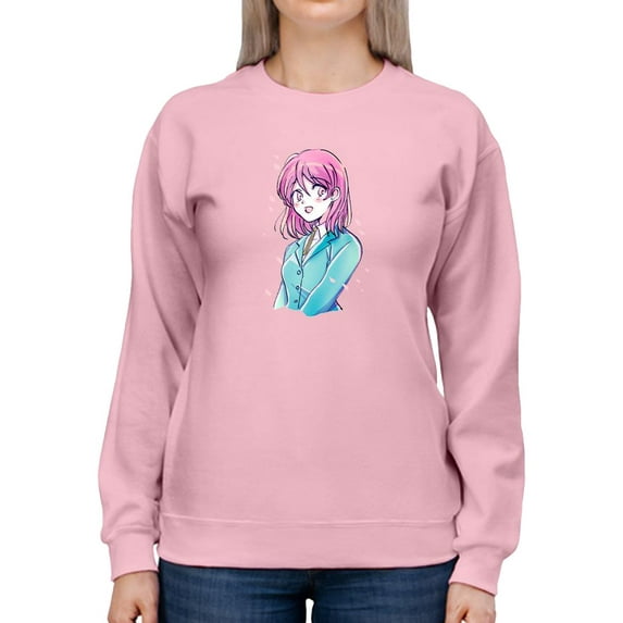 Manga Schoolgirl Grinning Sweatshirt Women -Image by Shutterstock, Female Large