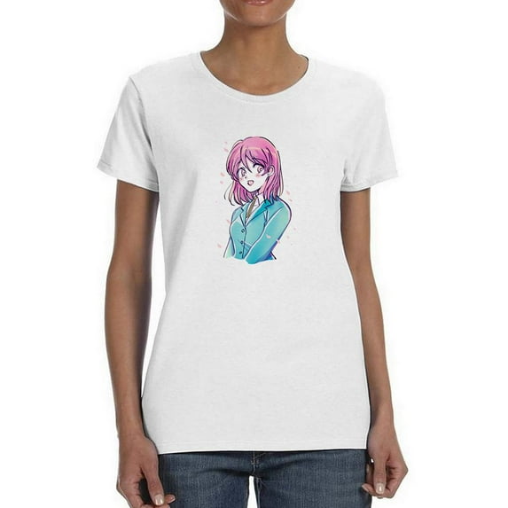 Manga Schoolgirl Grinning T-Shirt Women -Image by Shutterstock, Female x-Large