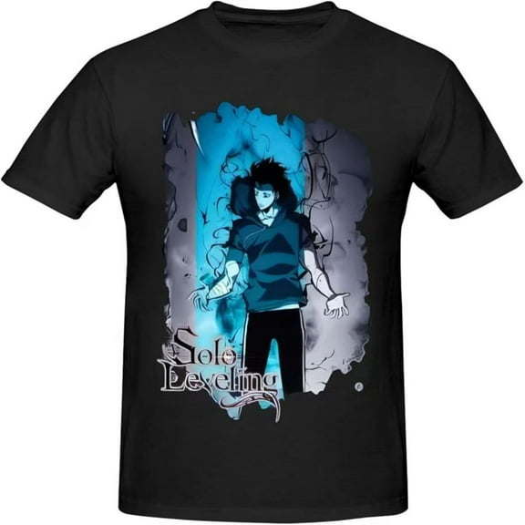 Manga Solo Leveling Shirt Men's Pure Cotton T-Shirts O Neck Jin Woo Sung Tees Short Sleeve Clothing