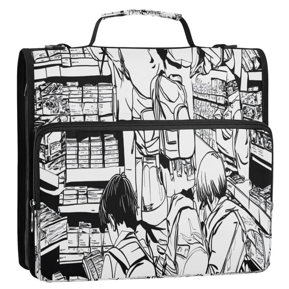 Manga Style Bookstore Stripes Lines Zipper Binder Bag 3 Ring Binder Bag,Large Capacity Durable Binder Organizer Bag