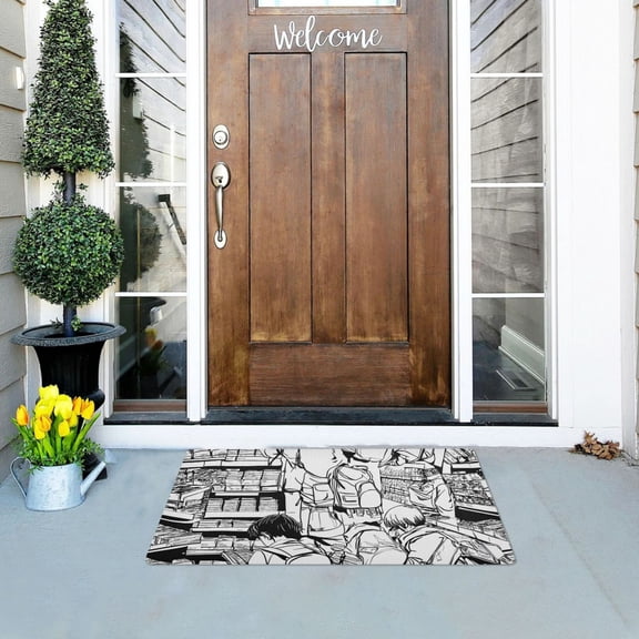 Manga Style Bookstore Versatile Absorbent Door Mat, Non-Slip, Easy to Clean 32''x20''