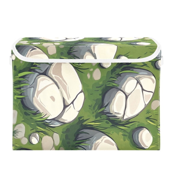 Manga Style Silver Little Rock Large Storage Bins with Linen Collapsible Lid Storage Box 16.7 x 12.6 x 11.8in