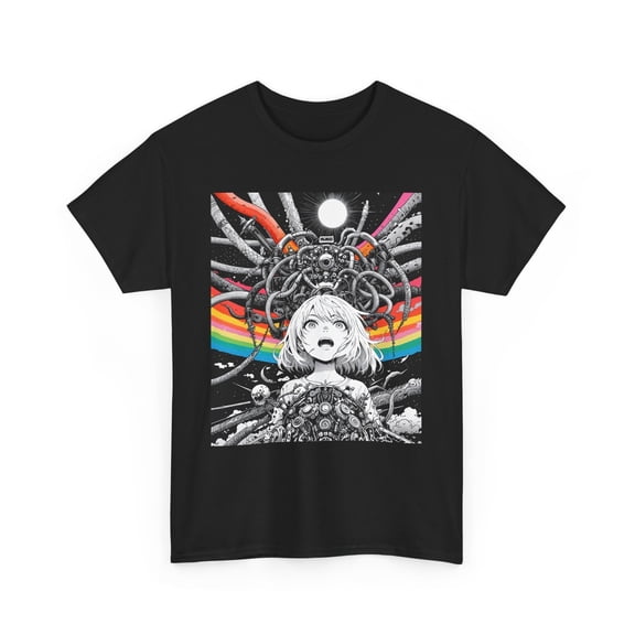 Manga Tee, Surreal Futuristic Unisex T-Shirt, Monochromatic Anime Graphic, Awe