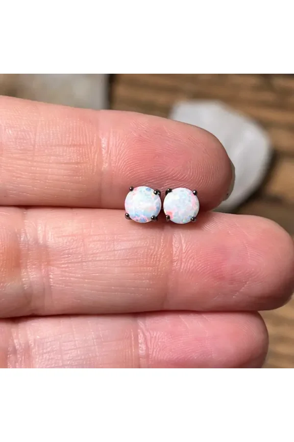 3 Ct Round Cut 4mm White Opal Solitaire Womens Stud Earrings 14k Black Gold Finish