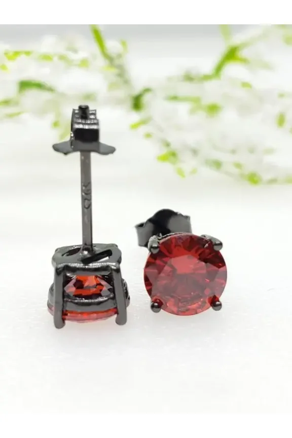 3 Ct Round Cut 4mm Red Garnet Solitaire Womens Stud Earrings 14k Black Gold Finish