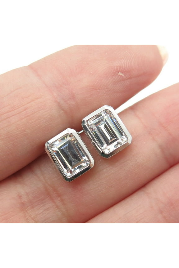 Mangal Jewels 3 Ct Bezel Set Emerald Cut 4mm Diamond Solitaire Womens Stud Earrings 14k White Gold Finish