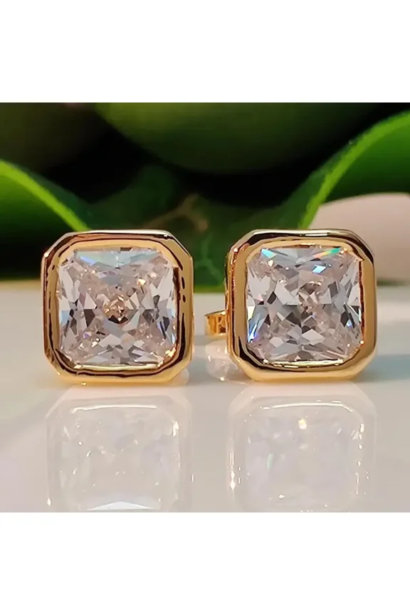 3 Ct Cushion 4mm Diamond Bezel Set Solitaire Womens Stud Earrings 14k Yellow Gold Finish