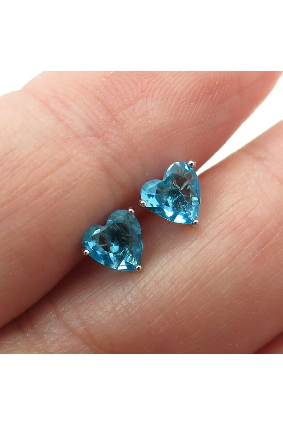 Mangal Jewels 3 Ct Heart Cut 4mm Blue Topaz Solitaire Womens Stud Earrings 14k White Gold Finish