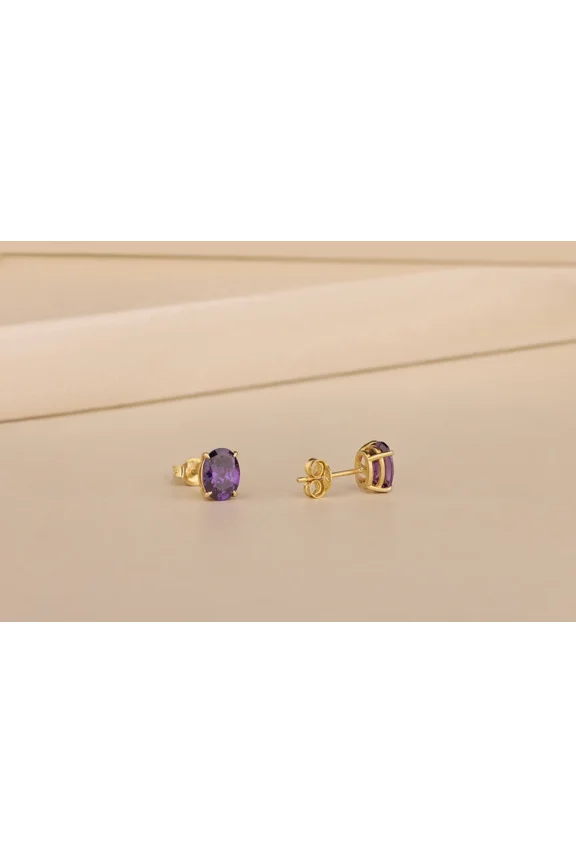 3 Ct Oval Cut Solitaire Purple Amethyst Womens Stud Earrings 14k Yellow Gold Finish