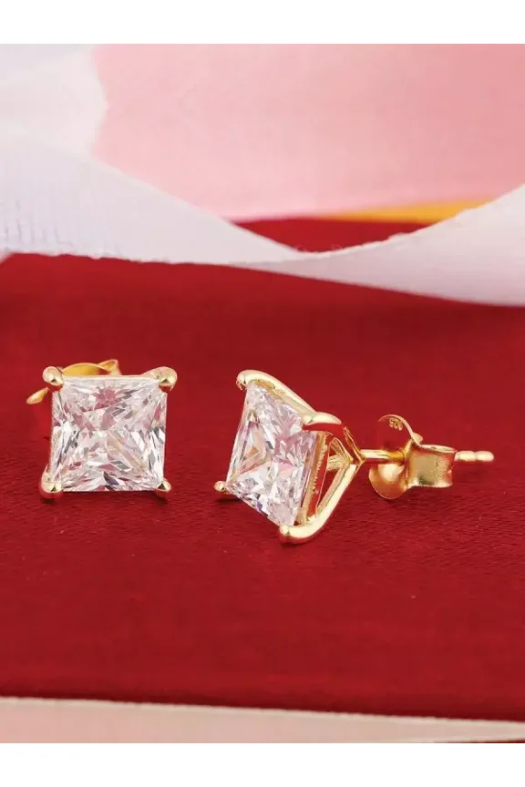 3 Ct Princess Cut Diamond Solitaire Womens Stud Earrings 14k Yellow Gold Finish