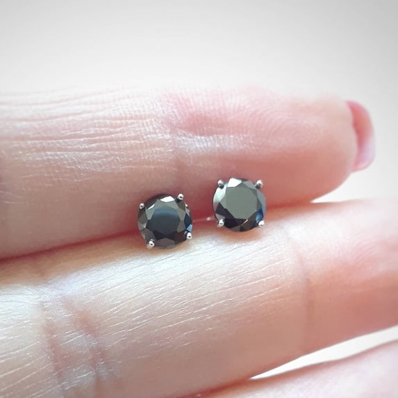 Mangal Jewels 3 Ct Round Cut 4mm Black Diamond Solitaire Womens Stud Earrings 14k White Gold Finish