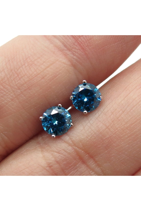 Mangal Jewels 3 Ct Round Cut 4mm Blue Topaz Solitaire Womens Stud Earrings 14k White Gold Finish