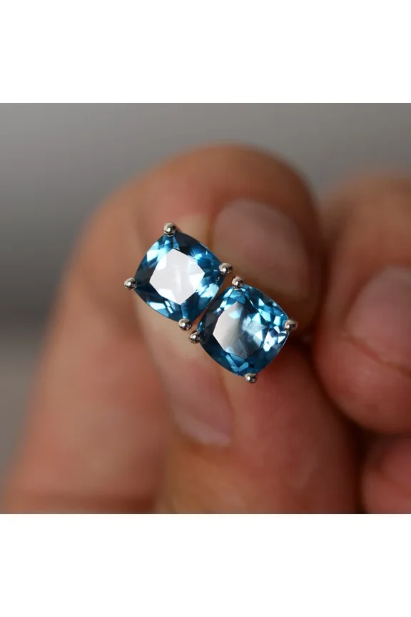 3 Ct Cushion Cut 4mm Aquamarine Solitaire Womens Stud Earrings 14k White Gold Finish