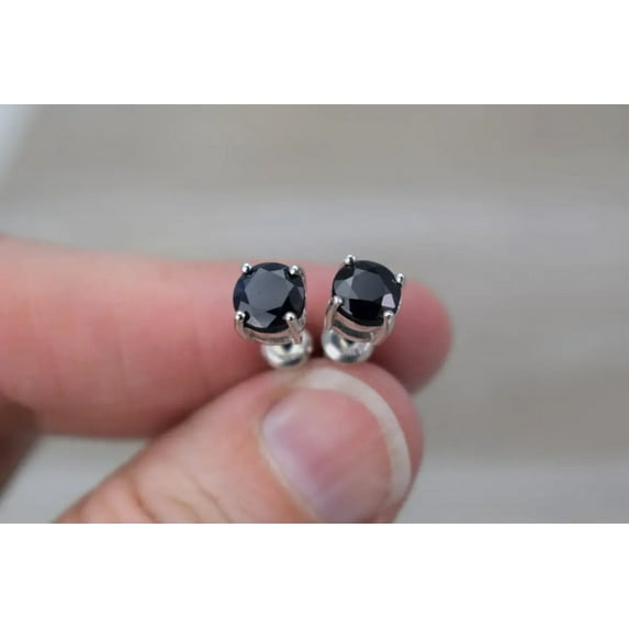 Mangal Jewels 3 Ct Round Cut Black Diamond Solitaire Womens Stud Earrings 14k White Gold Finish