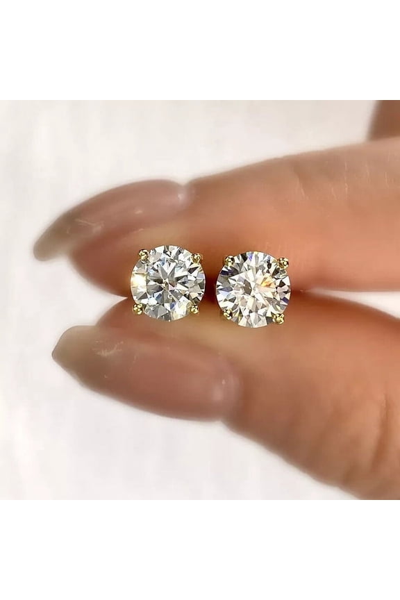 3 Ct Round Cut Diamond Solitaire Womens Stud Earrings 14k Yellow Gold Finish