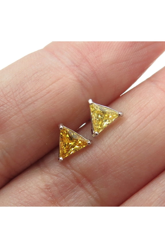 Mangal Jewels 3 Ct Trilliion Cut 4mm Citrine Solitaire Womens Stud Earrings 14k White Gold Finish