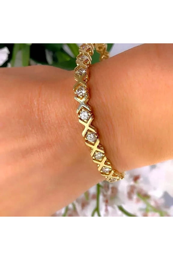8Ct Round Cut Lab-Created Diamond Tennis Bracelet for Women 14K Yellow Gold Plated, Elegant Cubic Zirconia Jewelry Gift