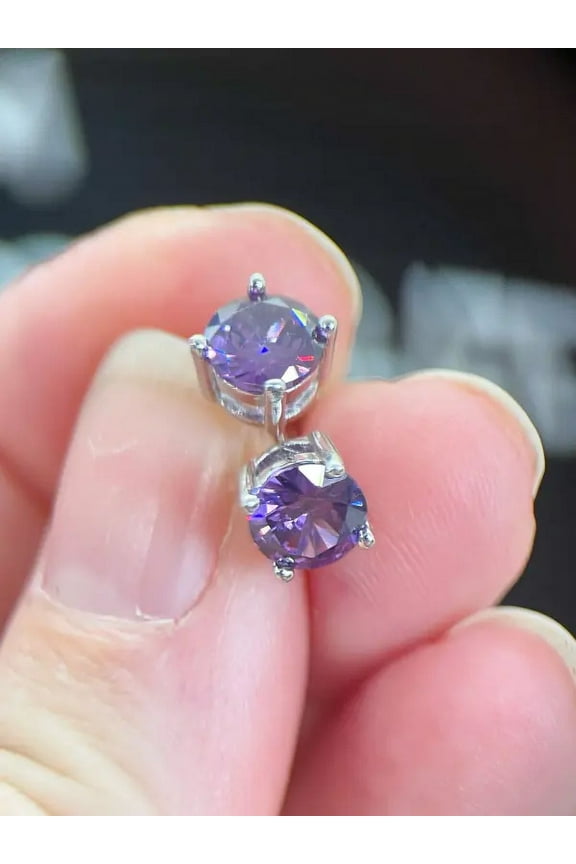 Mangal Jewels Solitaire Stud Earrings 4Ct Round Cut Purple Amethyst 14k White Gold Plated