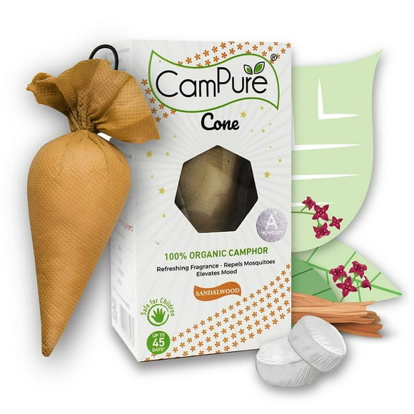Mangalam Campure Camphor Cone (Sandalwood) Pack Of 4 - Room, Car And Air Freshener & Mosquito Repellent