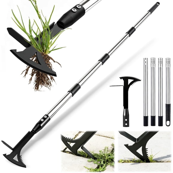 Manganese Steel Crack Weeder Tool,Multi-Functional Weed Puller Tool,Heavy Duty Crevice Weeding Tool with Serrated Sickle Blade,Moss Scraper Remover for Between Concrete Pavers Decks
