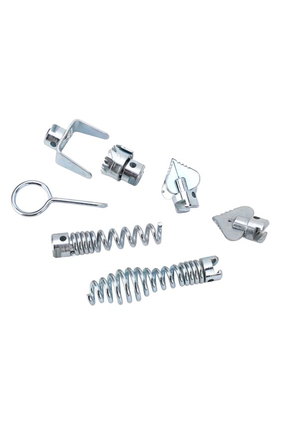 Manganese Steel Drain Auger Cutter Head Set with Spring Key - 6pc Pipe Dredging Tool Kit for Machine, 0.63in Chuck