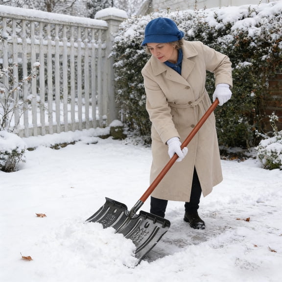 Manganese Steel Snow Shovel - Heavy-Duty Outdoor Ice Tool, Sharp Durable Blade, Sturdy Wooden Handle, Ergonomic Design, Suitable for Driveway Snow Cleaning, Corrosion-Resistant, 1pc