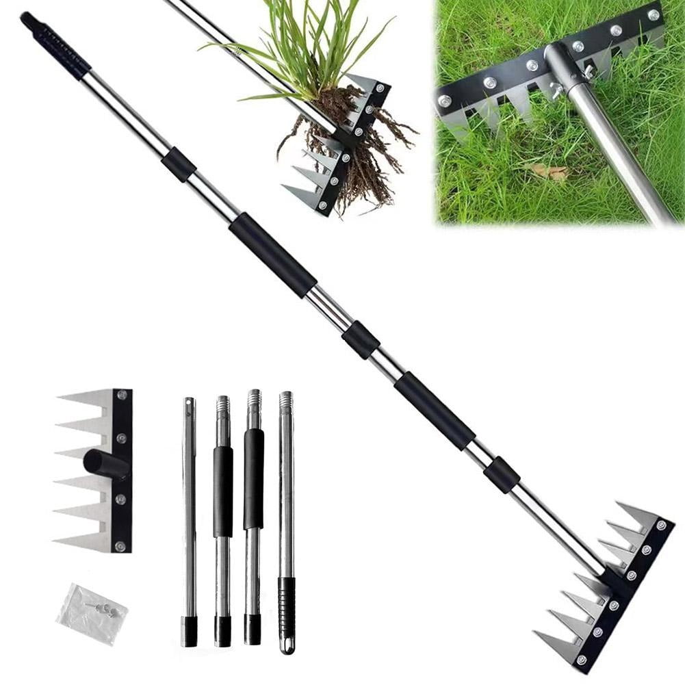 Manganese Steel Weed Puller with Long Handle, 61 Inch Manual Weeding Rake and Garden Hoe for Yard, Heavy Duty Uprooting Tool for Lawn and Garden