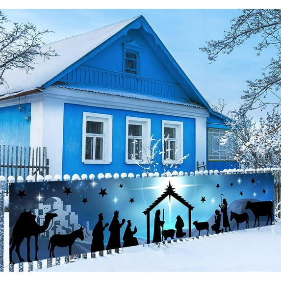 Manger Scene Religious Christmas Banner Jesus Christianity Banners Large Xmas Yard Lawn Sign for Religious Christmas Decoration