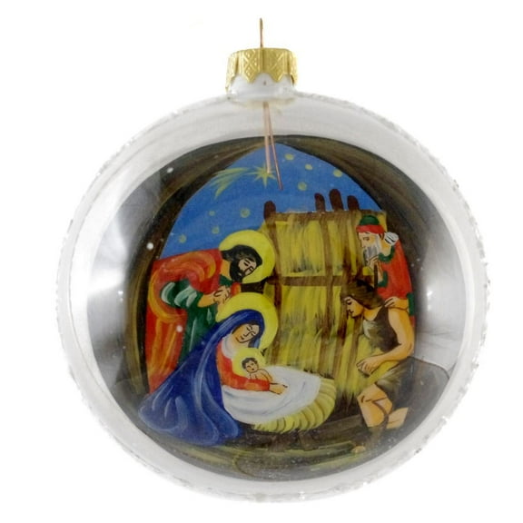 "Manger Scene" Reverse Hand Painted Glass Christmas Ball.