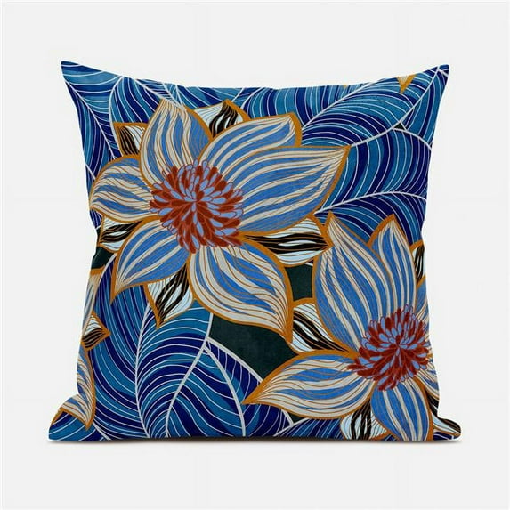 Mangnolia Flower and Leaf Indoor/Outdoor Pillow in Blue Beige Orange 26x26