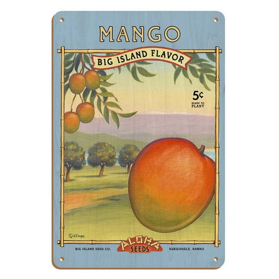 Mango - Aloha Seeds - Big Island Seed Company - Big Island Flavor - Vintage Seed Packet by Kerne Erickson - 8 x 12 inch Vintage Wood Art Sign