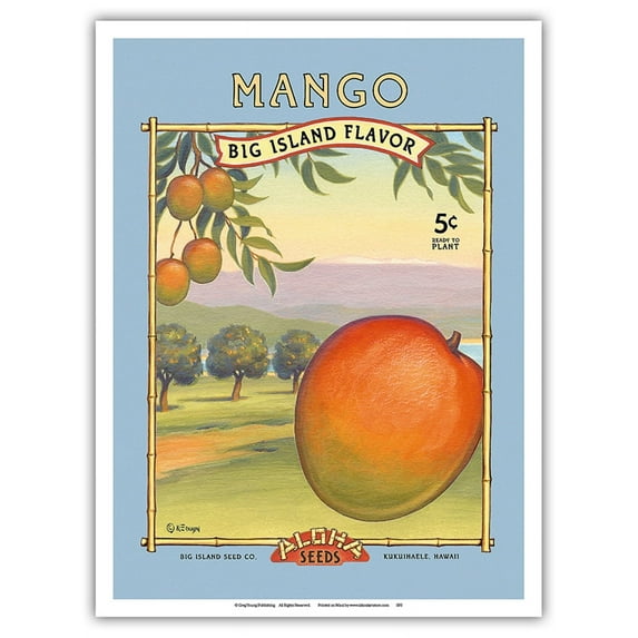 Mango - Aloha Seeds - Big Island Seed Company - Big Island Flavor - Vintage Seed Packet by Kerne Erickson - Master Art Print (Unframed) 9in x 12in