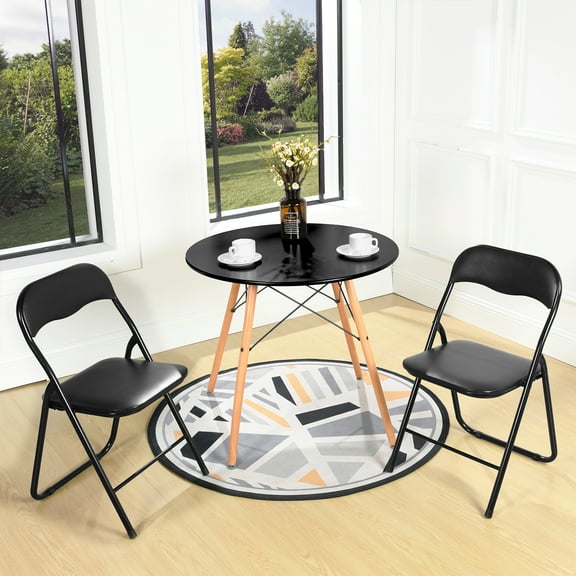 Mango Black Faux Leather Folding Dining Chairs, Space-Saving, Set of 2