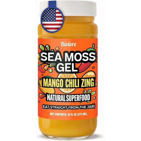 Mango Chili Zing Sea Moss Gel – 16oz – Raw Wildcrafted Irish Sea Moss, Packed with Essential Vitamins & Minerals, Vegan Superfood