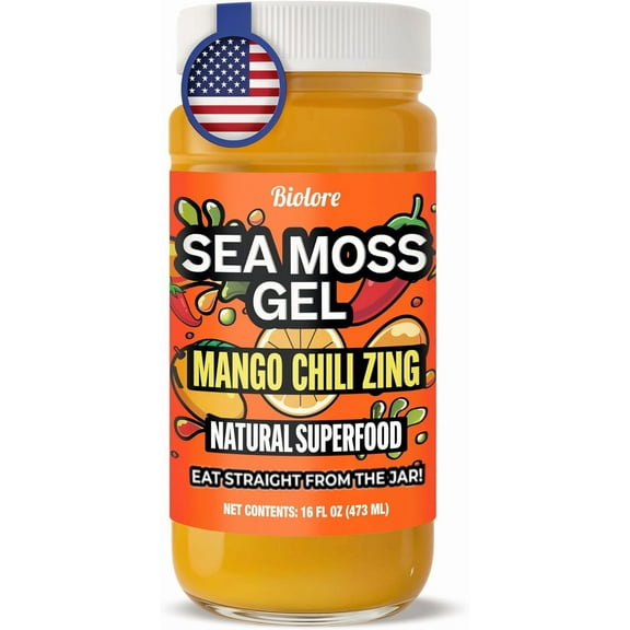 Mango Chili Zing Sea Moss Gel 16oz Raw Wildcrafted Irish Sea Moss, Packed with Essential Vitamins & Minerals, Vegan Superfood