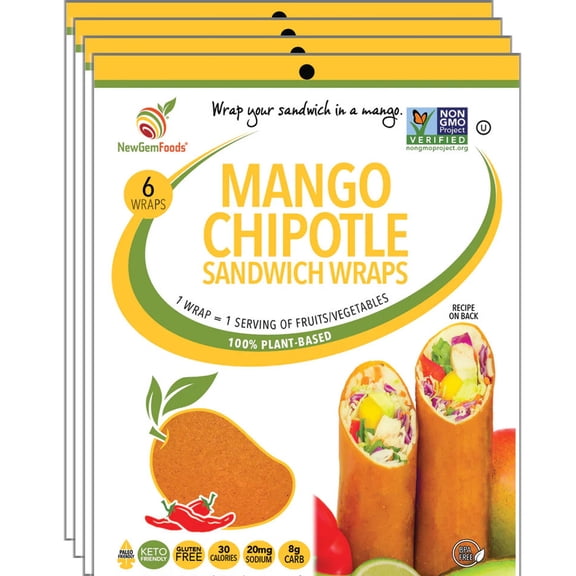 Mango Chipotle Sandwich Wraps (Four-Pack) Gluten-Free, Vegan, Low-Carb Wraps with Sweet & Smoky Flavor Non-GMO, Plant-Based, Paleo Tortilla Alternative
