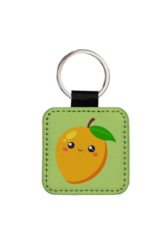 Mango Cute Happy Fruit Faux Leather Square Keychain