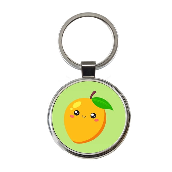 Mango Cute Happy Fruit Metal Round Keychain