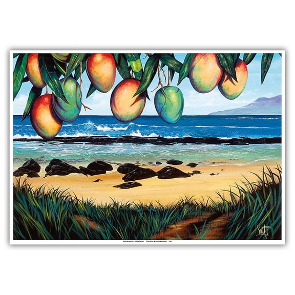 Mango Fruit - Hawaiian Paradise Ocean View - From an Original Color Painting by Scott Westmoreland - Master Art Print 10in x 14in