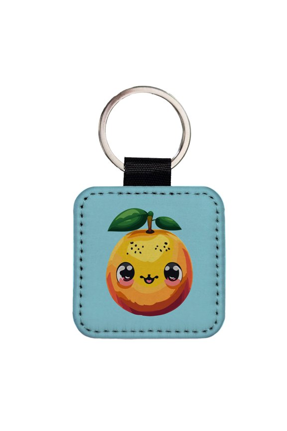 Mango Fruit Kawaii Faux Leather Square Keychain