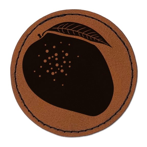 Mango Fruit Solid 2.5" Faux Leather Round Engraved Iron-On Patch - Brown