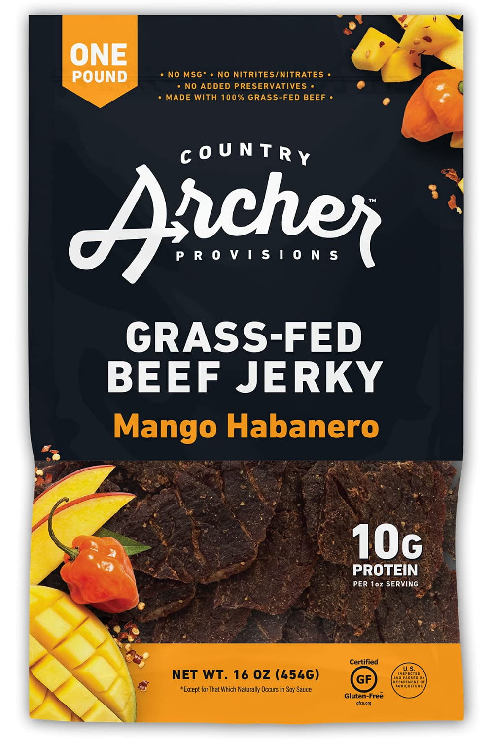 Mango Habanero Beef Jerky, 100% Grass-Fed, Gluten Free, 16 Ounces