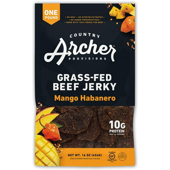 Mango Habanero Beef Jerky, 100% Grass-Fed, Gluten Free, 16 Ounces
