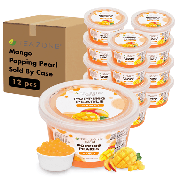 Tea Zone [12 jars] Mango POPPING PEARLS | Bursting Boba | Beverage, Sweet snacks, Boba Milk Tea, Ready to Serve