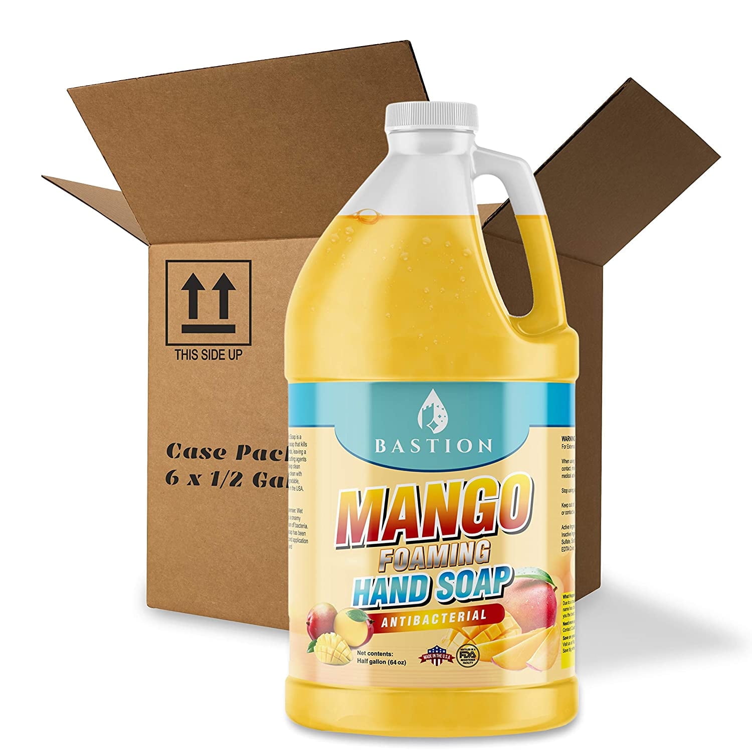 Mango Scent Liquid Antibacterial Foaming Hand Soap For Sensitive & Dry Skin - 6 X 1/2 Gallon (64 oz) Refills (384 oz Total). FOAMING DISPENSER REQUIRED.